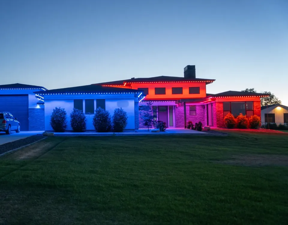 Blue, red and magenta running at the same time on three separate zones of one elevation.