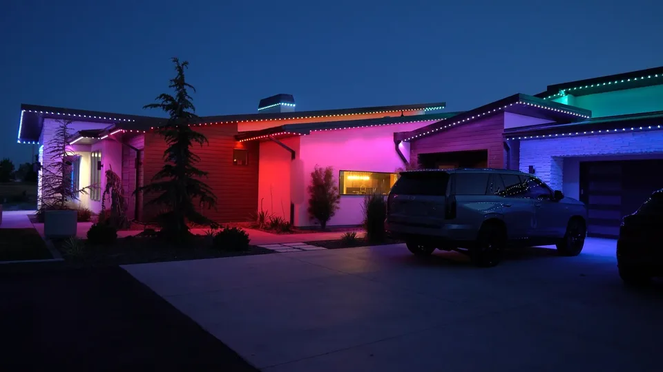 A different color on each zone of one house, seen from the driveway.