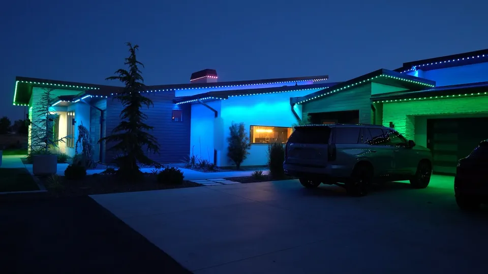 The same driveway view, now holding cyan, blue and green.